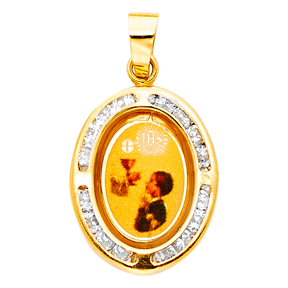 14K Yellow Gold Small Religious Cz First Communion Picture Charm Pendant